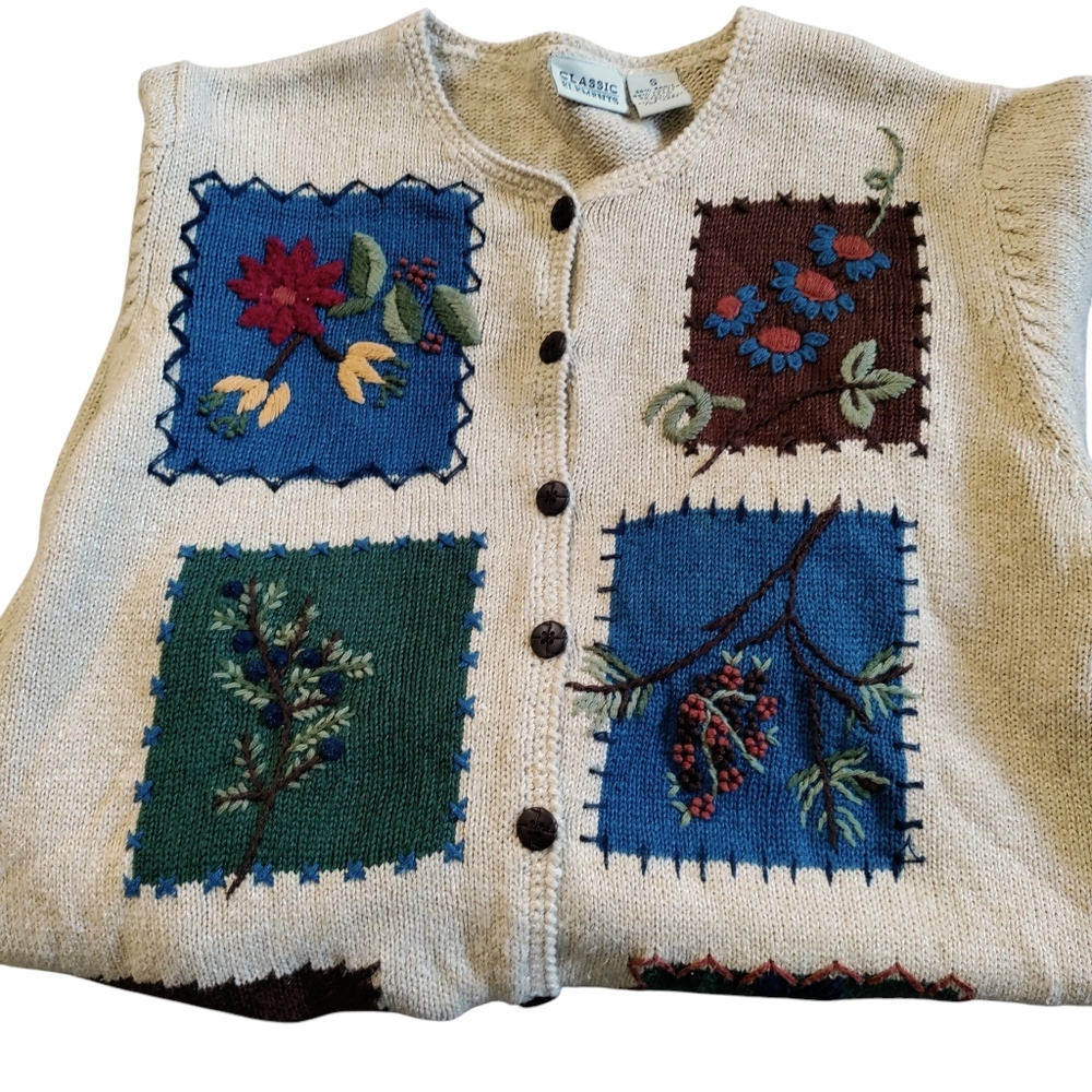 Vintage Classic Elements Patchwork Knit Sweater B… - image 2
